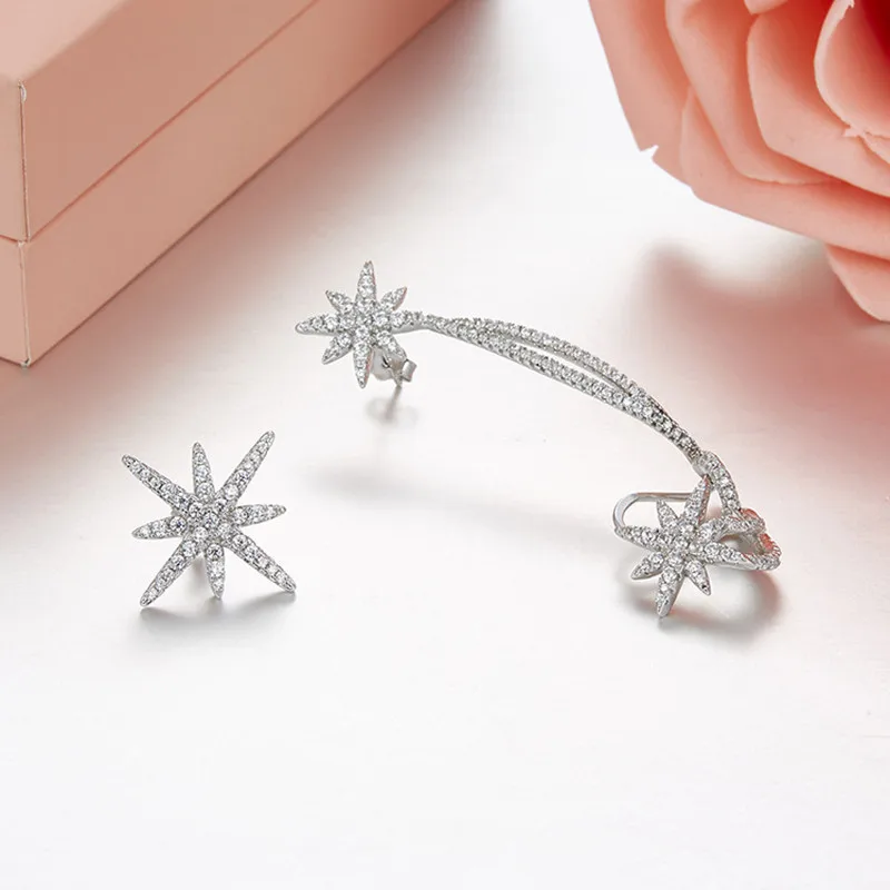 【MeiBaPJ】 New Fashion 925 Sterling Silver Stars Shining Clip Earrings for Women Wedding and Party Charm Jewelry Gift Box | Украшения и