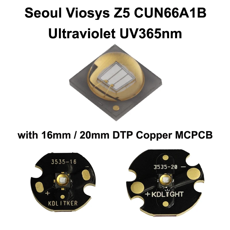 Ультрафиолетовый светодиодный излучатель Viosys UV 365nm серии Z5 CUN66A1B с KDLITKER DTP Copper MCPCB 1
