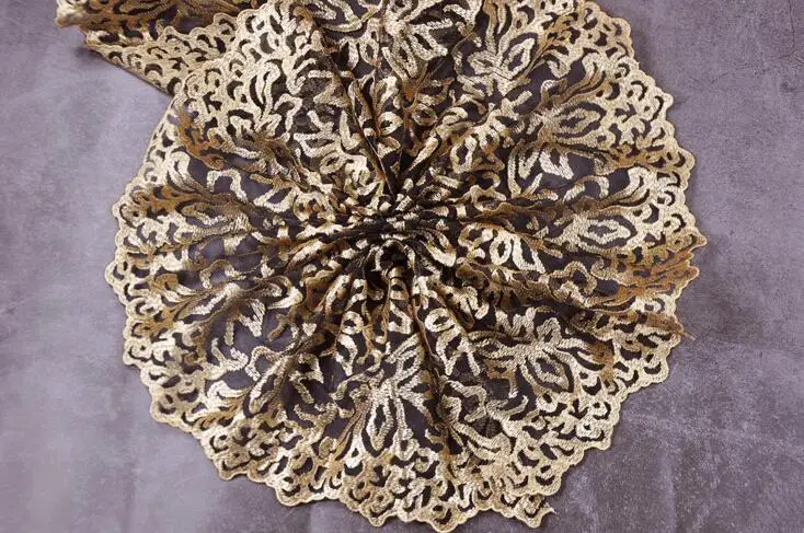 Кружевная Сетка с вышивкой черная золотистого цвета 3 метра 32 см ширина|lace