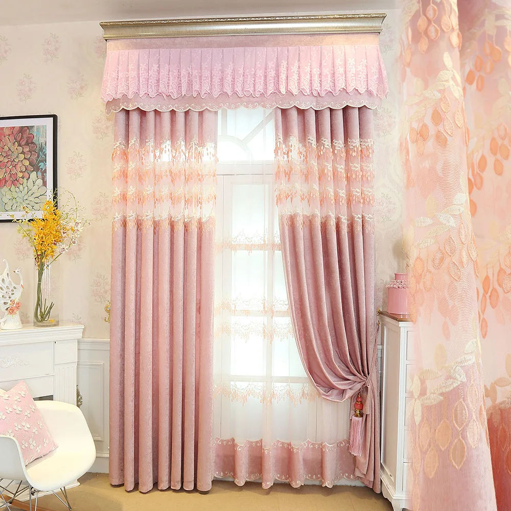 Кружевная вышитая декорация розовая ткань занавеска для гостиной спальни