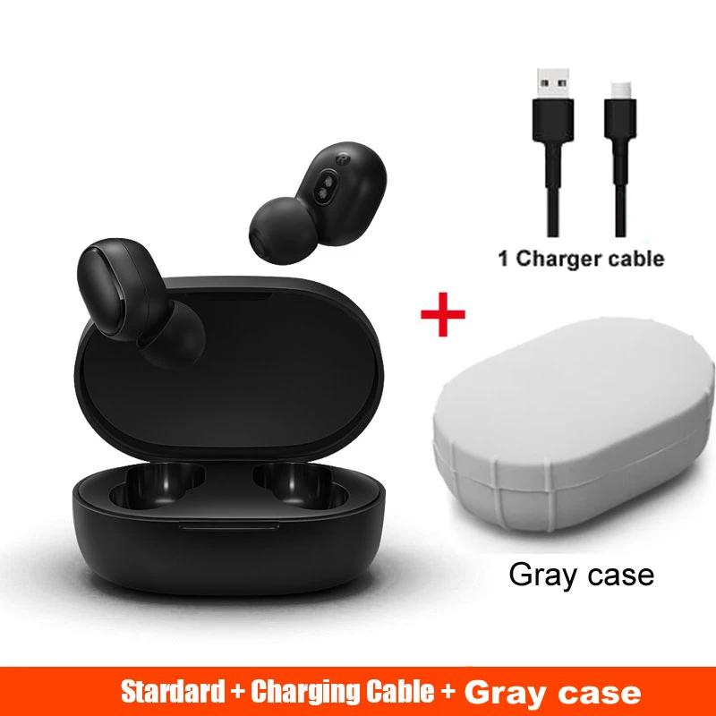 add Gray case cable Xiaomi redmi airdots xiaomi 5,0 tws наушники mi спортивные Bluetooth гарнитуры беспроводные Bluetooth наушники вкладыши головные уборы - Цвет: add Gray case cable
