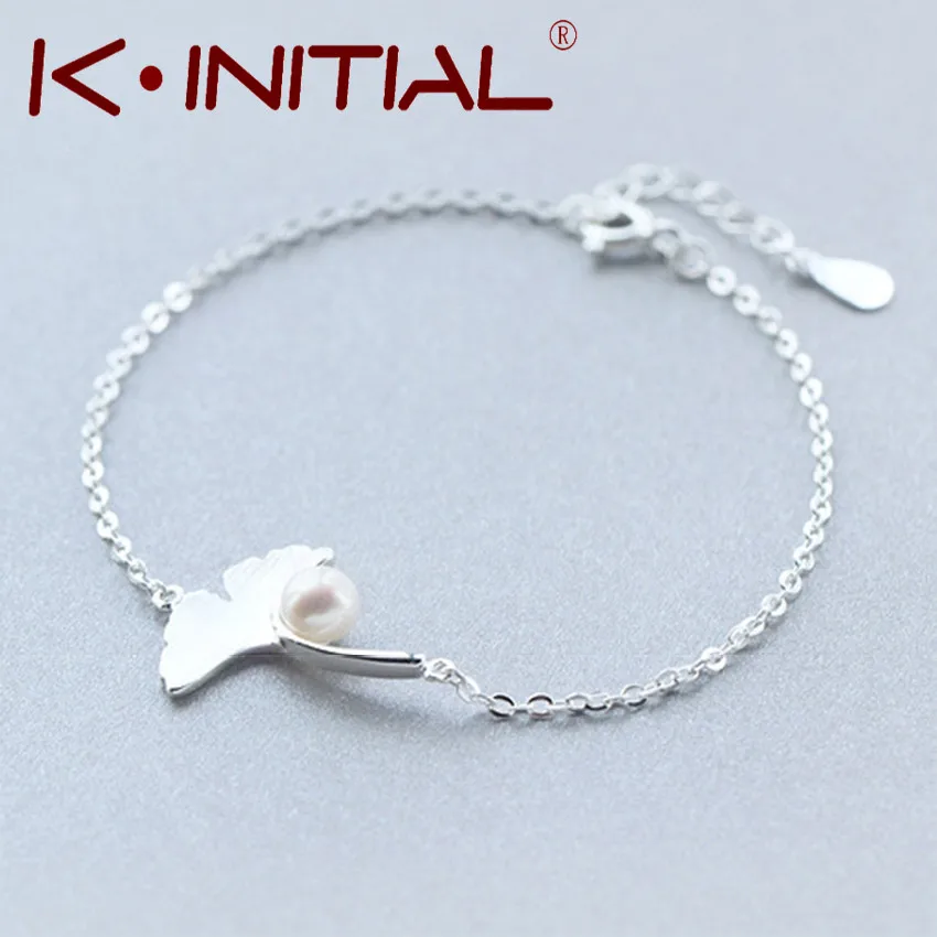 Kinitial Мода гинкго жемчужный браслет имитация жемчуг листья Браслеты 925 Серебряный
