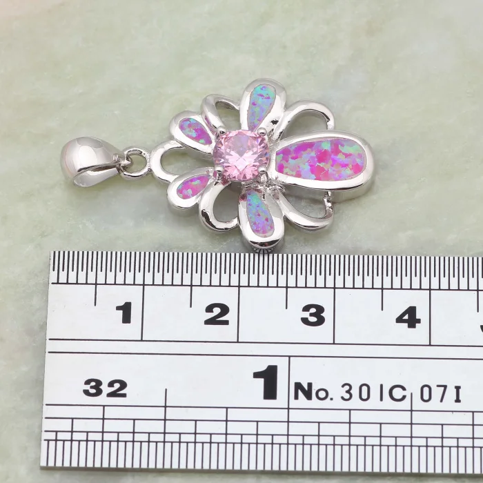 

New Statement Jewelry Silver Color Jewelry Flower Pink Opal & Pink Zircon Pendant For Women Fashion Jewelry P211