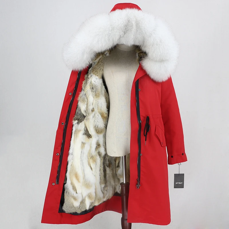 red white OFTBUY, водонепроницаемая верхняя одежда, парка, зимняя куртка, Женское пальто с натуральным мехом, Воротник из меха серебристой лисы, капюшон, натуральный мех кролика, подкладка, теплая - Цвет: red white