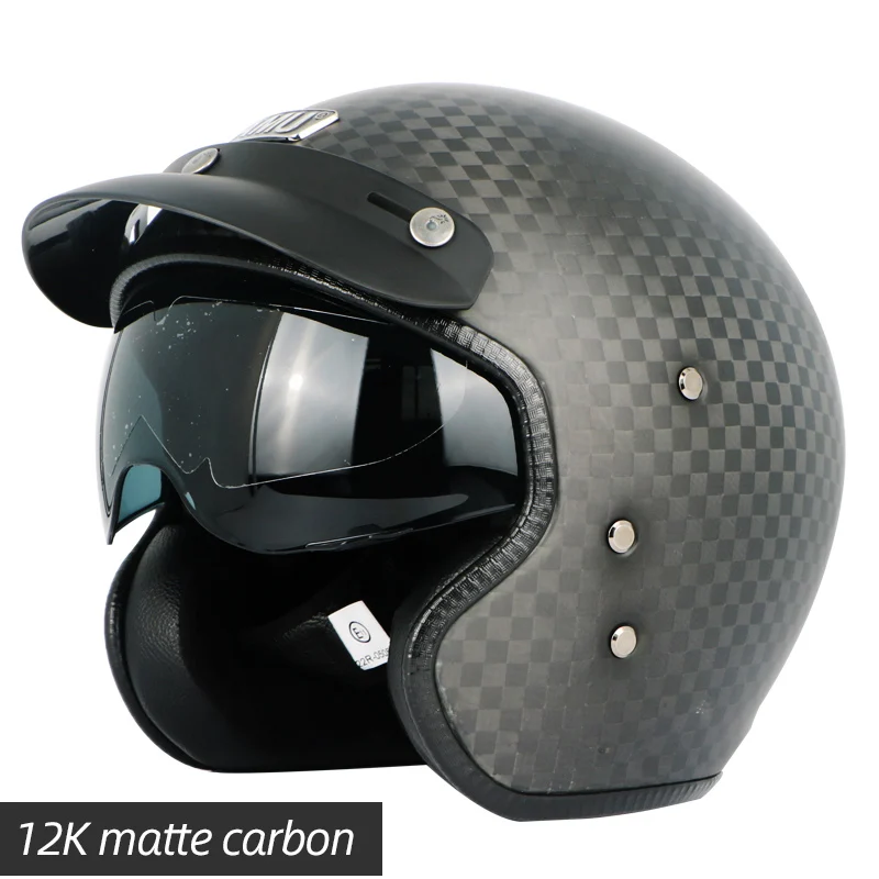 12K Matte Carbon Аму Половина шлема из углеродного волокна шлемы Ретро шлем мото rcycle мото Винтаж шлем реактивный скутер шлем мото rhelm capacete moto - Цвет: 12K Matte Carbon