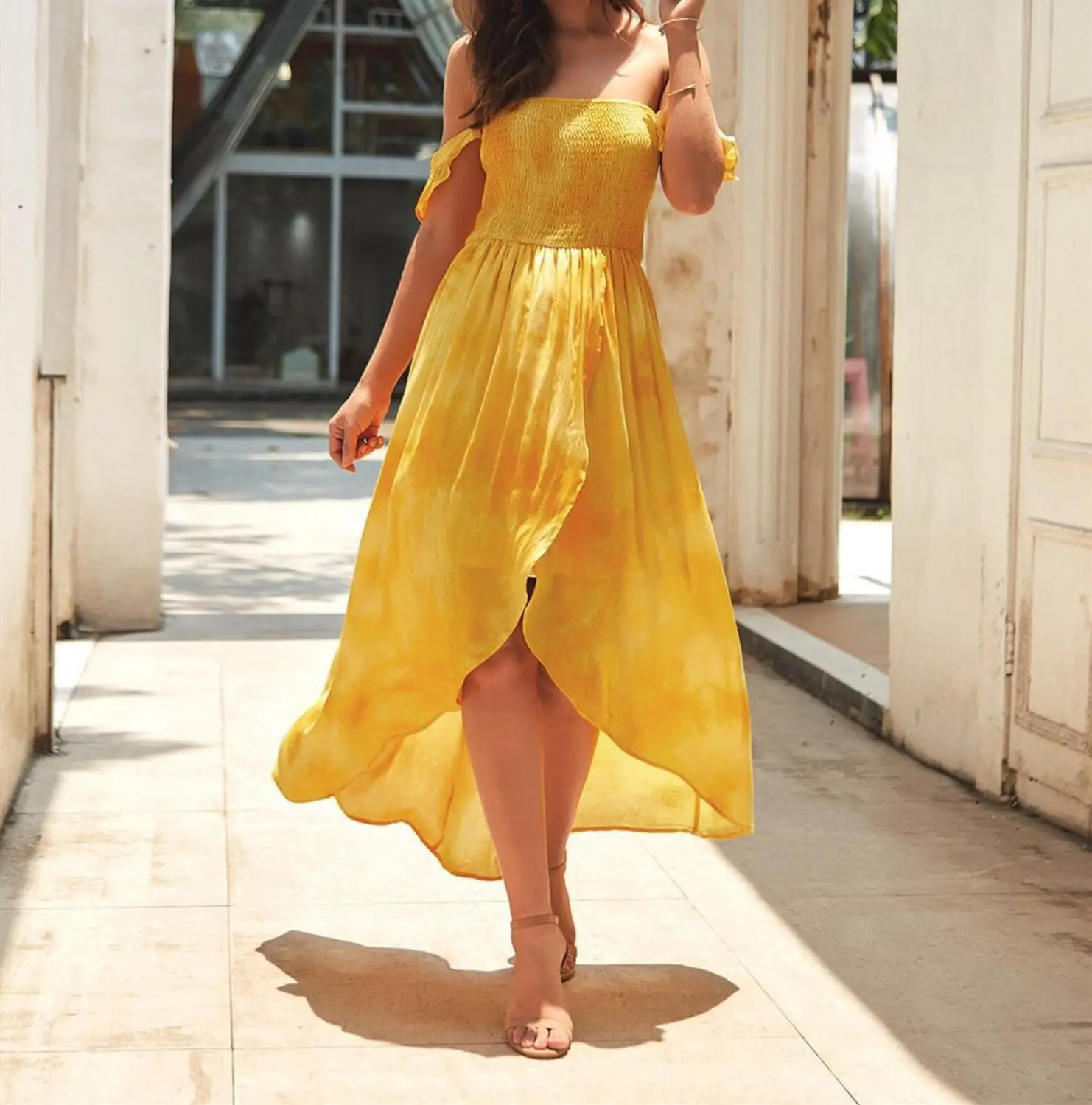 Платье женское длинное розовое синее желтое без бретелек|Женские платья| |