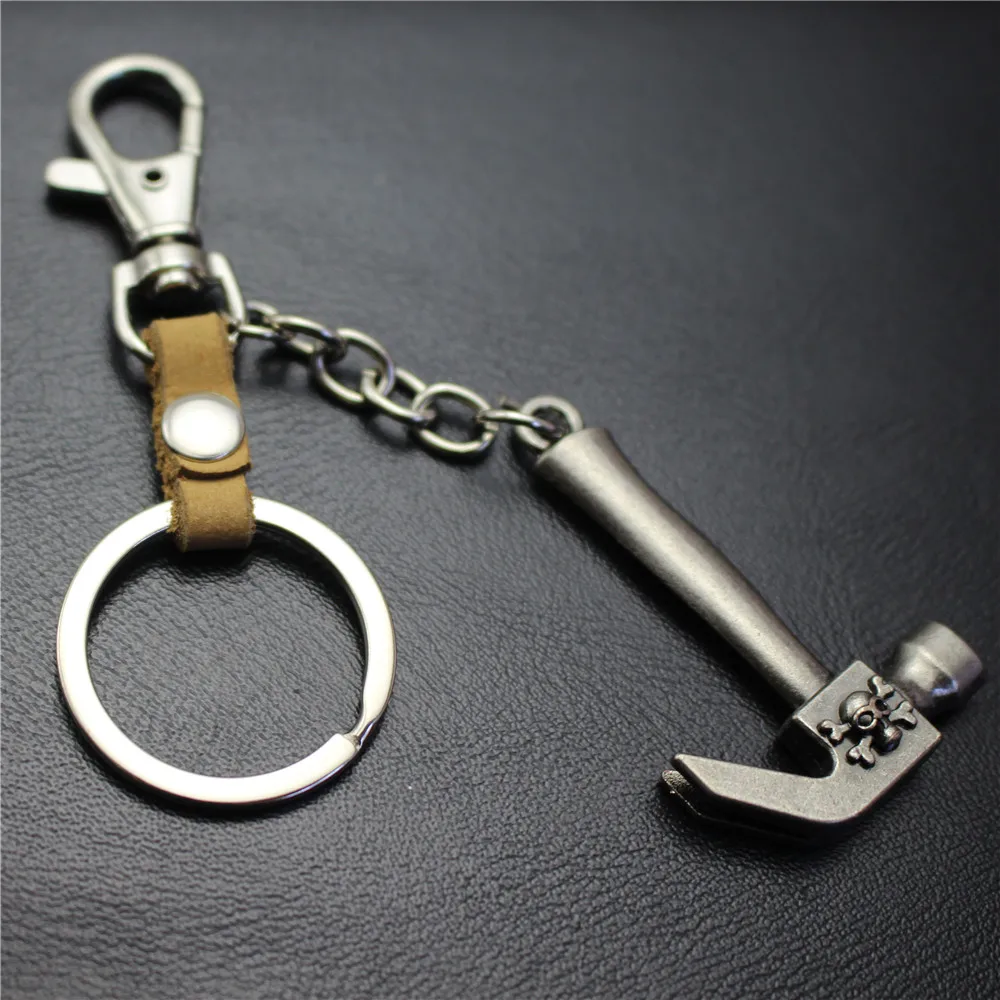 Vintage Ancient Silver Hammer Of The Pirate Symbol Keychain Leather Key Chain Car Holder Keyring Bag Hang Charms Pendant | Украшения и