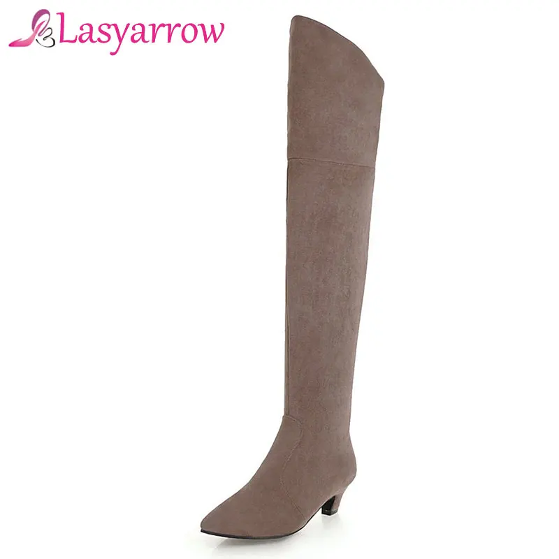 

Lasyarrow Fashion Low Heels Over the knee High Boots Sexy Slim Thigh High Long Boots Zipper Botas Femininas Knight Boots Women