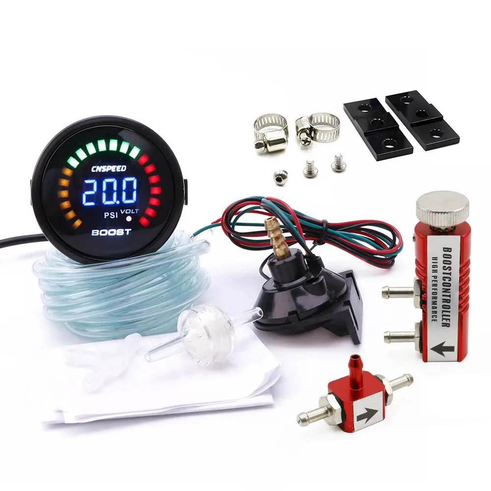 CNSPEED " 52 мм Цифровой Авто турбо Boost Gauge-15-45PSI+ регулируемый турбо Boost контроллер комплект 1-30 фунтов/кв. дюйм в салоне - Цвет: With red control