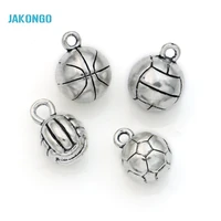 5pcs tibetan silver plated 3d football basketball volleyball charms pendants for jewelry making diy handmade craft 13x10mm a123
