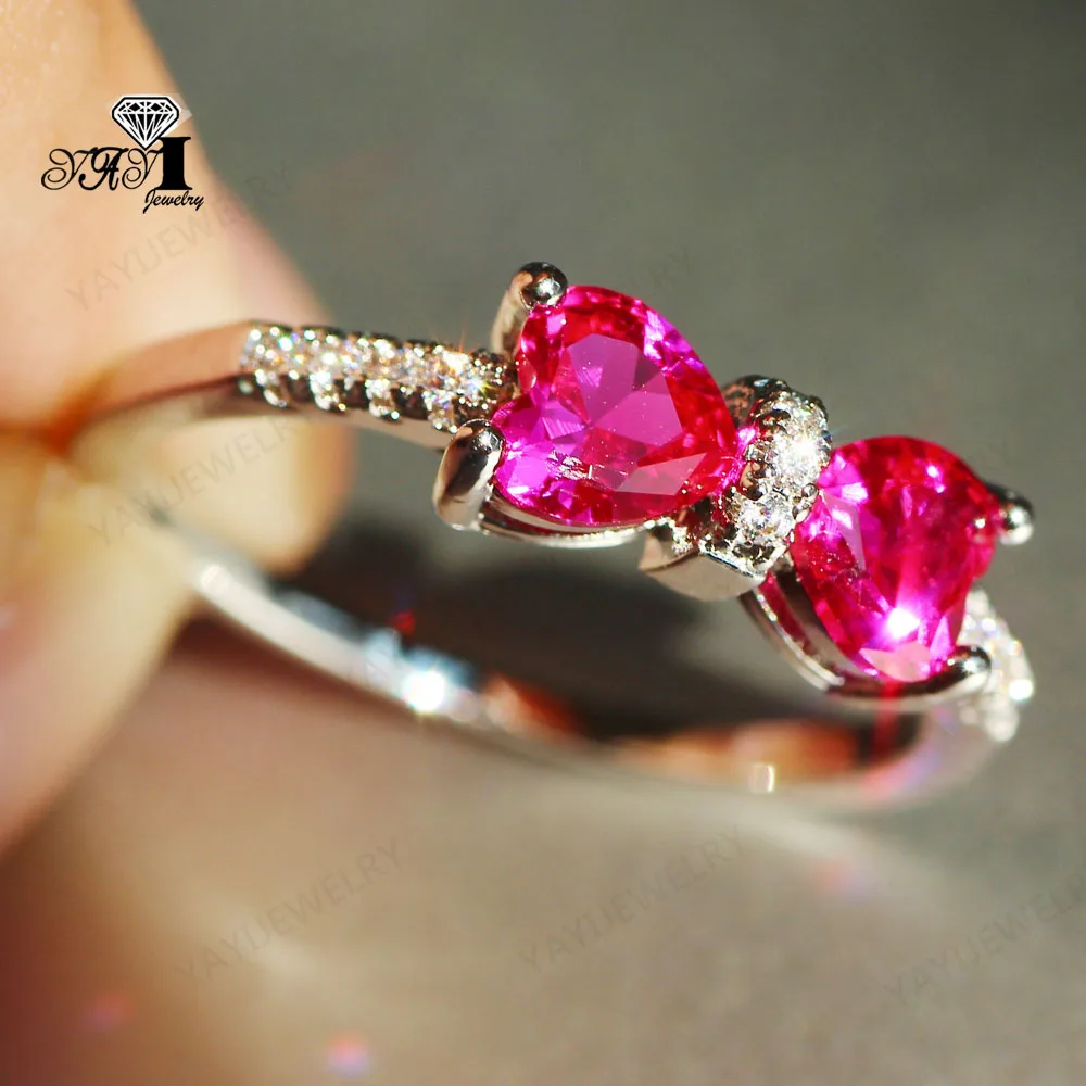 Ювелирные изделия yayi принцесса огранка 3.5CT красный циркон серебро заполненные обручальные кольца с сердцем День Святого Валентина кольцо для девочек 1060