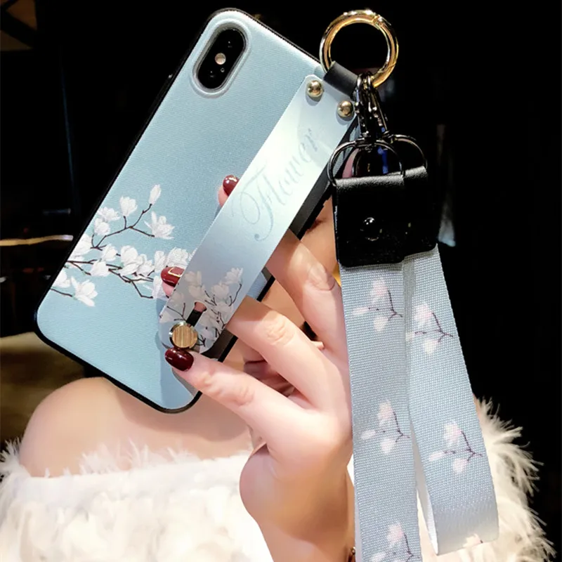 Чехол на запястье для iPhone 11 Pro MAX XS Max XR 8 7 6 6S Plus Ретро Модный чехол с орхидеей