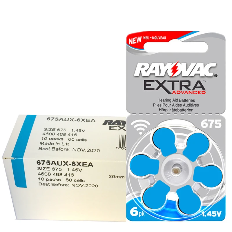 60 шт. аккумуляторы Rayovac для слухового аппарата цинковые воздушные 675A 675 A675