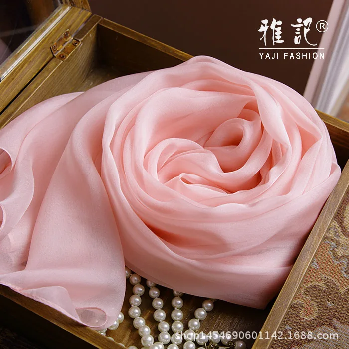 Женский однотонный шарф из натурального шелка сезон лето осень зима 2017 200 х65