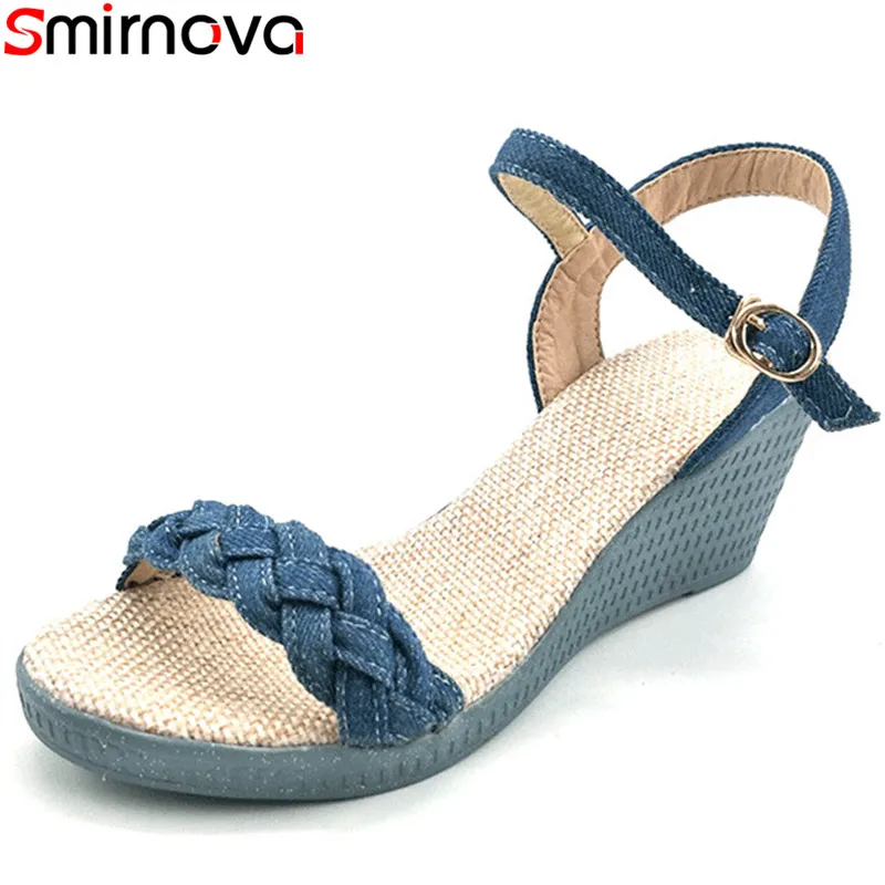 Smirnova/Большие размеры 34 43 2018 г. Летние модные женские босоножки на танкетке с