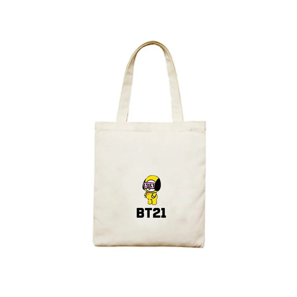 2018 Новый BTS BT21 TATA COOKY CHIMMY сумки холст хлопка Женская обувь черного цвета бежевый