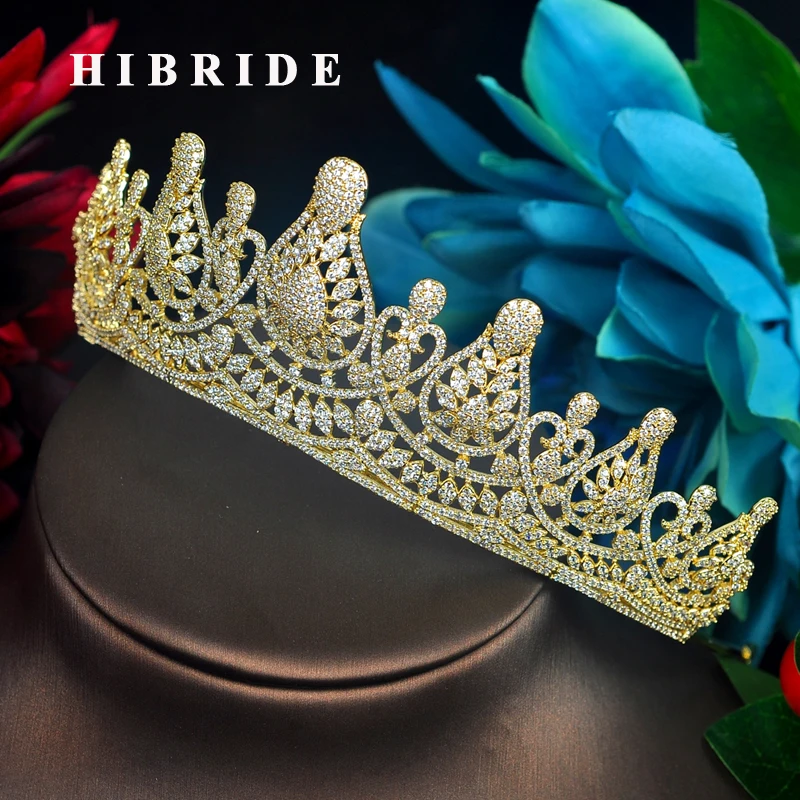 

HIBRIDE Fashion Princess Tiaras Crown Inlay Rhinestone Wedding Hair Accessories Gold Color Headband Crown Jewelry C-89