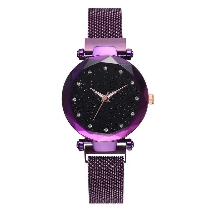 Purple Женские модные часы с магнитной пряжкой, звездное небо, роскошный подарок, кварцевые часы, Relogio Feminino, дропшиппинг@ 50 - Цвет: Purple