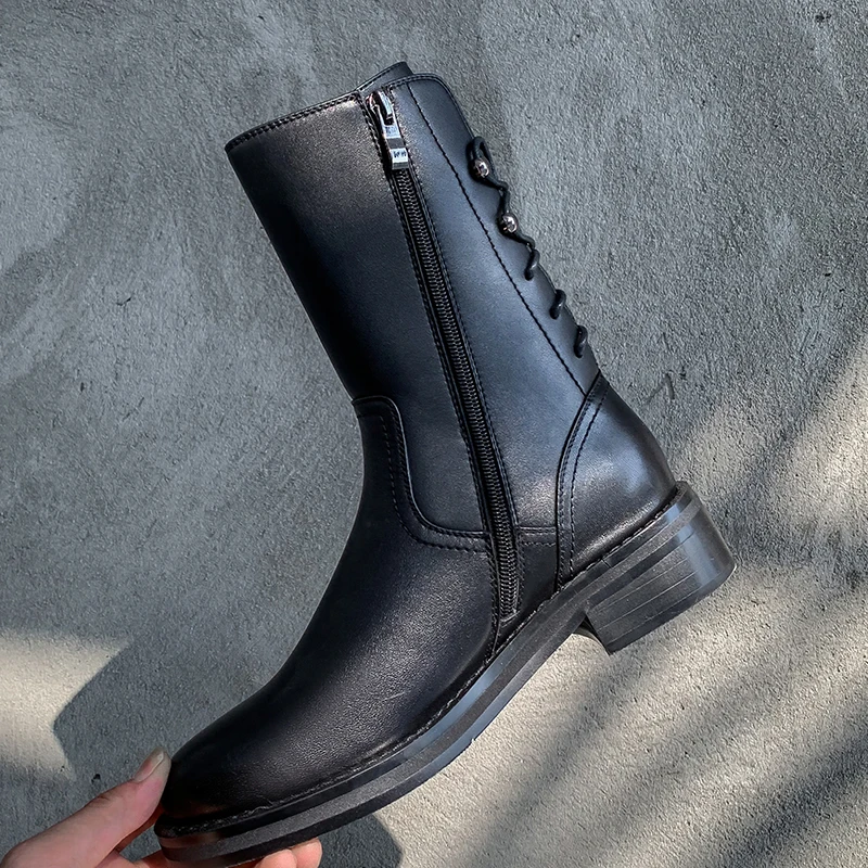 ISNOM/мотоциклетные ботинки из коровьей кожи Женские до середины икры в стиле