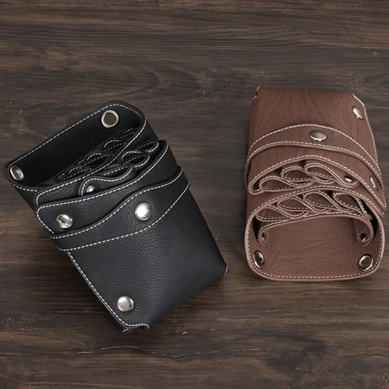 Кобура для парикмахерских ножниц органайзер черная коричневая из полиуретана с