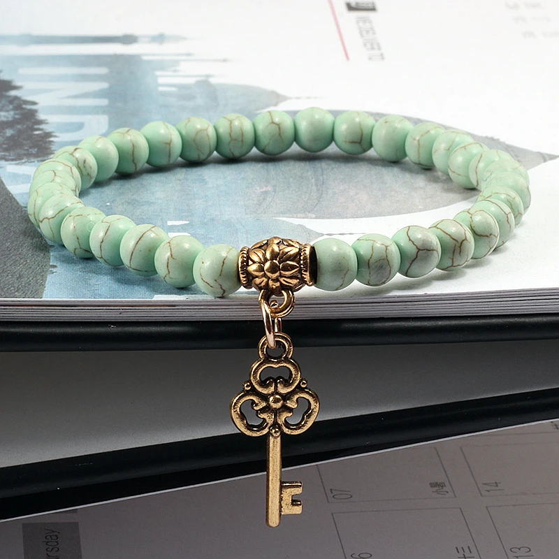 Новый модный зелёный браслет из бисера 6 мм металлический крест ключ Ангел кулон