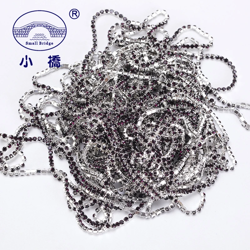 Dark Purple Crystal Rhinestone Chain Trims DIY Jewelry Hand Making Silver Bottom Of Round Beads Flatback TOP Quality | Дом и сад