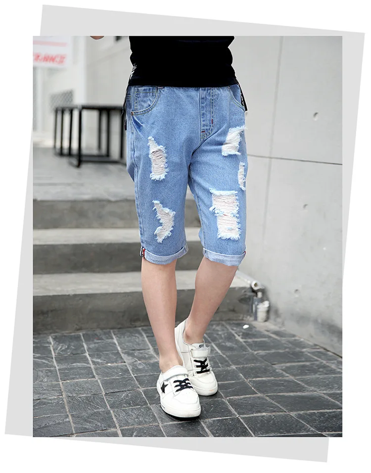 Рваные джинсы для мальчиков-подростков джинсовые штаны с дырками больших