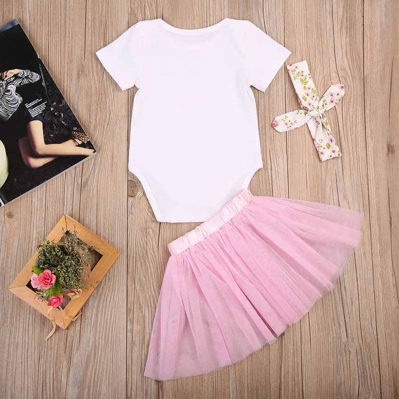Одежда для новорожденных девочек с коротким рукавом 3 шт./набор комбинезон и юбка