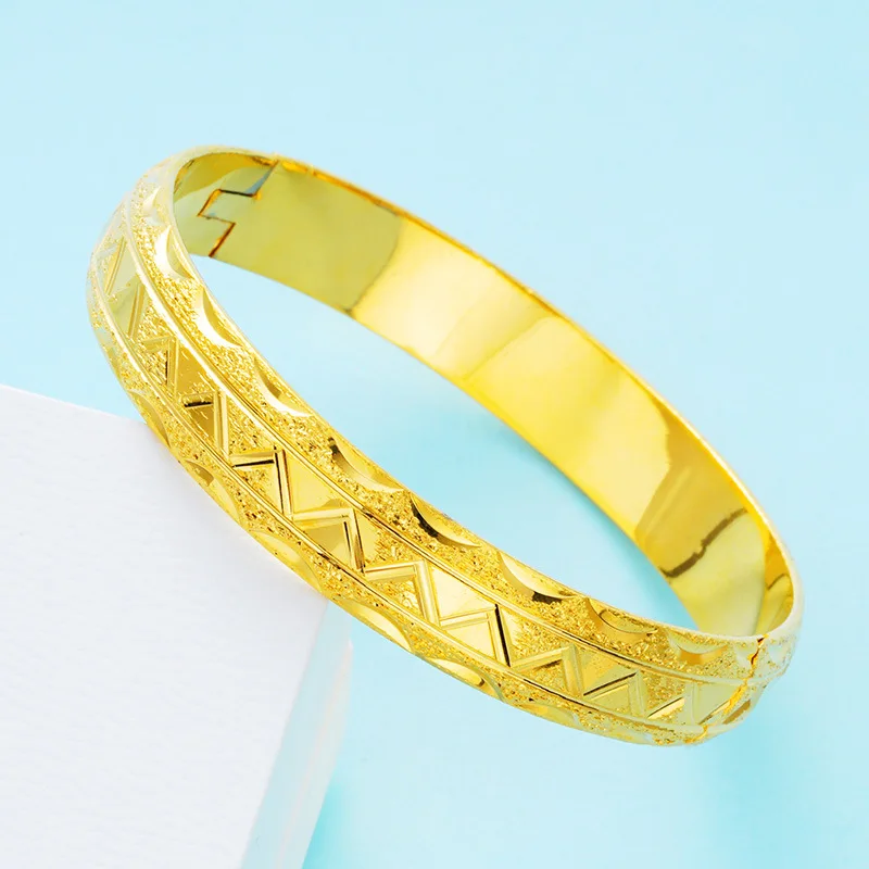 

Finework Geometric Pattern Openable Bangle Yellow Gold Filled Solid Engraved Bangle for Women Bracelet Jewelry pulseira feminina