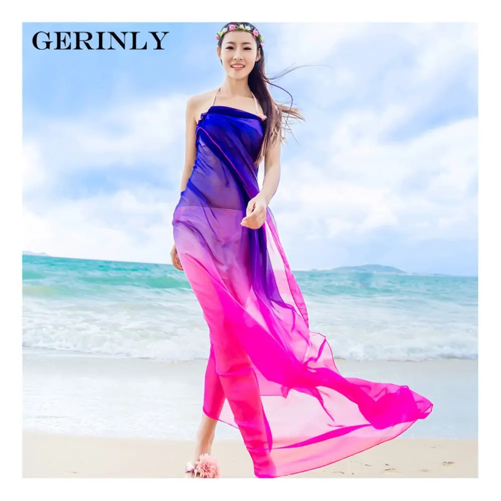 Летние шелковые шарфы для женщин пляжные саронги градиент Цвет парео Шали Мода