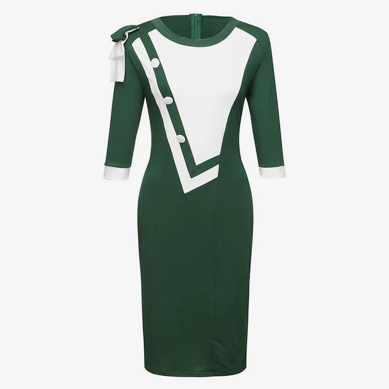 Женские контрастные цвета миди платье OL рабочая одежда Офис Вечерние платья