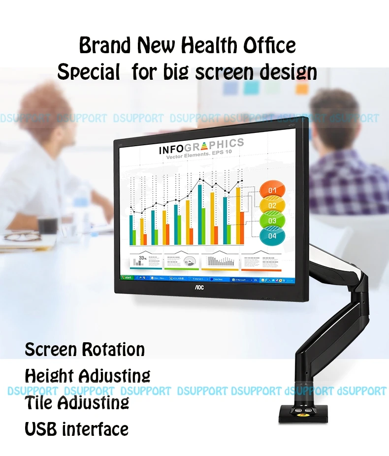 NB F85A Monitor Holder Desktop Mechanical Spring Lifting Mount 22-32 inch Long Arm Full Motion LCD Base with 2 USB Port | Электроника