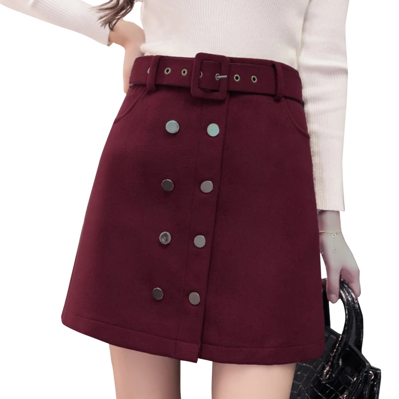 Женская юбка зимняя женская новая двубортная замшевая Однотонная с высокой