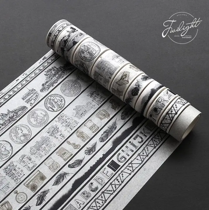 Черно-белый лента для декорации Washi клейкая лента DIY Скрапбукинг Стикеры этикетки клейкая лента