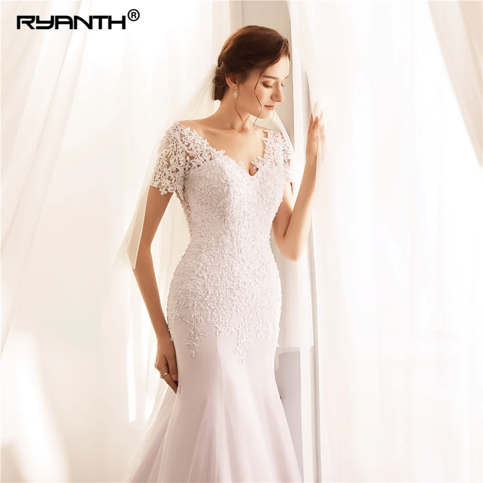 Ryanth Robe De Mariee сексуальное кружевное платье русалки с v образным вырезом Свадебное