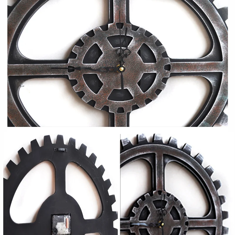 Creative Retro Industrial Style Gear Wall Clocks Ornaments Vintage Shape Wooden 40cm Clock Hanging Bar Shop Decor Gift | Дом и сад