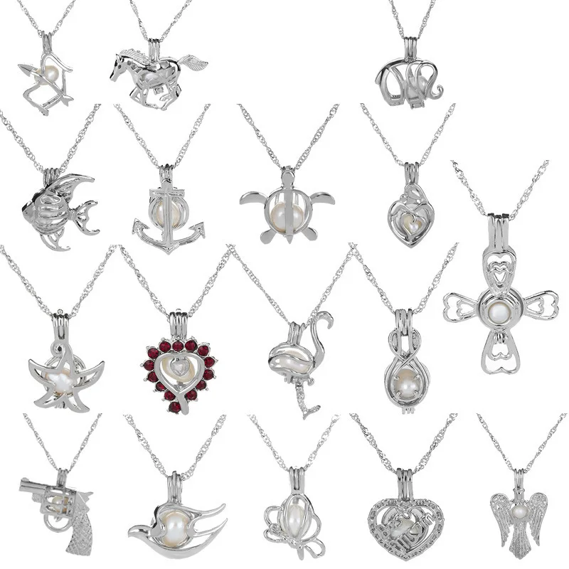 

18 Style Oyster pearl Pendant Necklaces Unicorn Cages Locket Hollow Out Love Wish Pearl Necklace Mermaid Crown Skull DIY jewelry