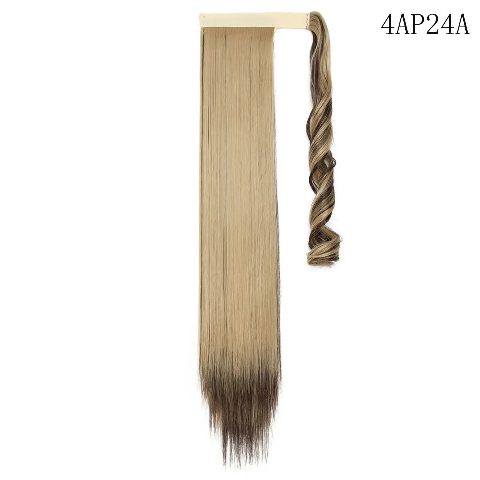 4AP24A SNOILITE 23 дюймов длинные прямые волосы, натуральный шиньон конский хвост из натуральных волос клип в конский хвост волосы для наращивания, Обёрточная бумага вокруг на синтетические волосы кусок - Цвет: 4AP24A