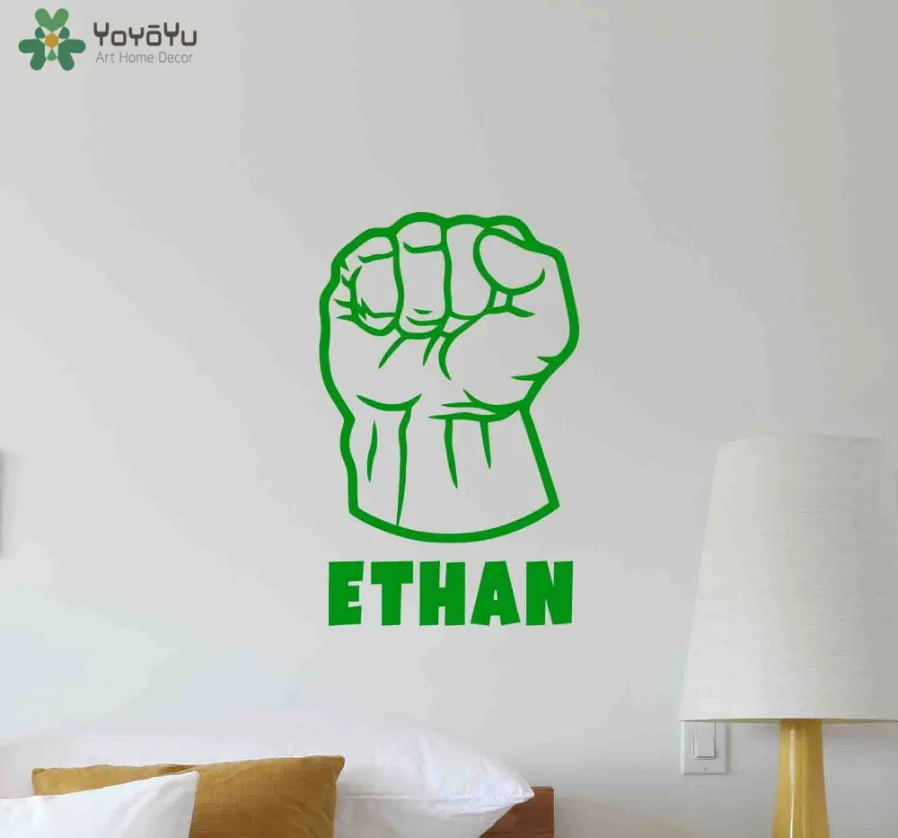 Супергероя Наклейка на стену персонализированные имя кулак Халка виниловые