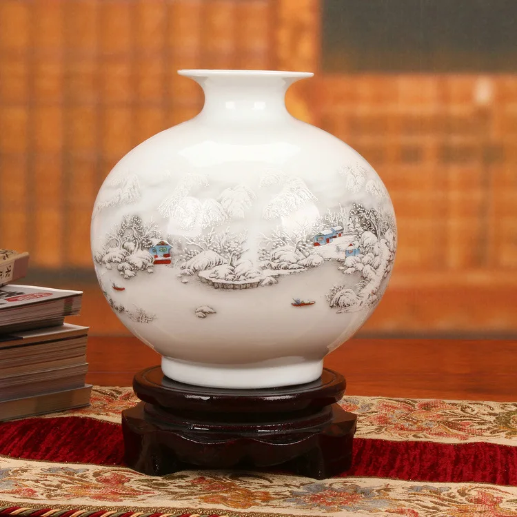 Керамическая ваза Jingdezhen для пастельных тонов из снега и граната украшение дома
