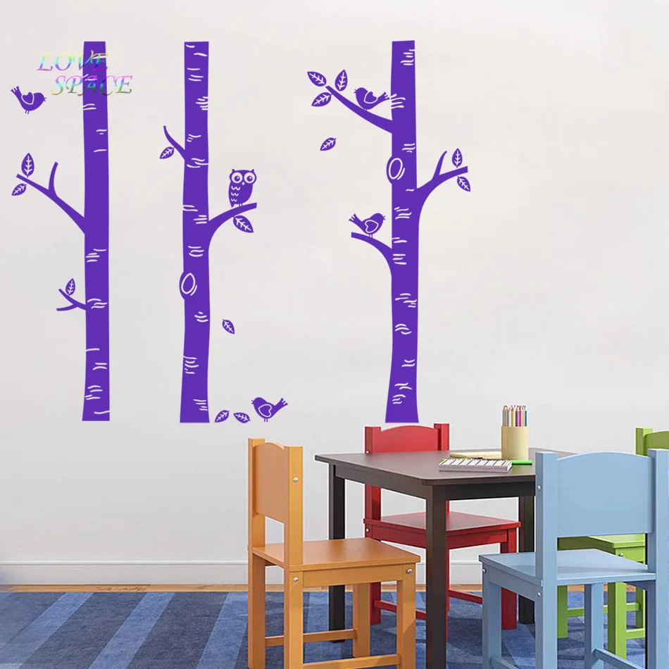 TOP Owl Birds Wall Sticker 3 Big Birch Tree Wall Decals Great for Nursery- Baby Nursery Room Art Mural Vinyl Wall Decor Stickers