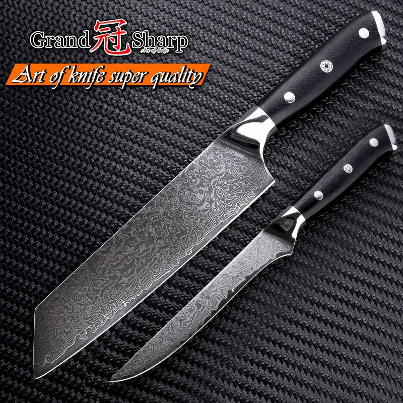 

Kitchen Knife Set 2 Pcs vg10 Japanese Damascus Steel Kitchen Knives Kiritsuke Boning Chef's Knives Butcher Slicing Tools PRO NEW