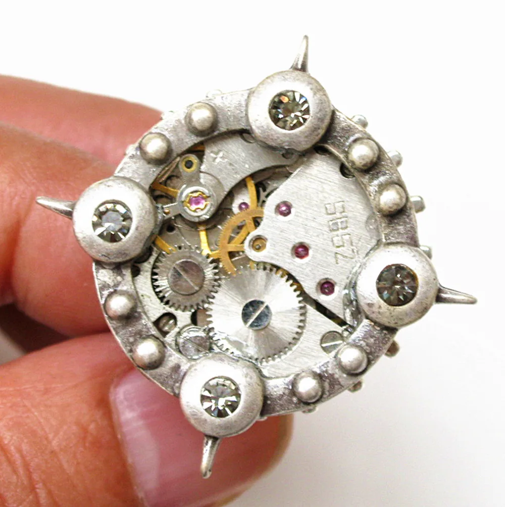 Стимпанк готический панк-рок Metal Gear часы части Rhinestone Кольца Мужчины Женщины Для