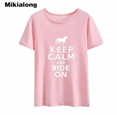 Хаки Mikialong KEEP CALM и верхом на лошади футболка женская летняя хлопковая футболка Женская Harajuku с круглым вырезом Женская футболка Femme - Цвет: Хаки