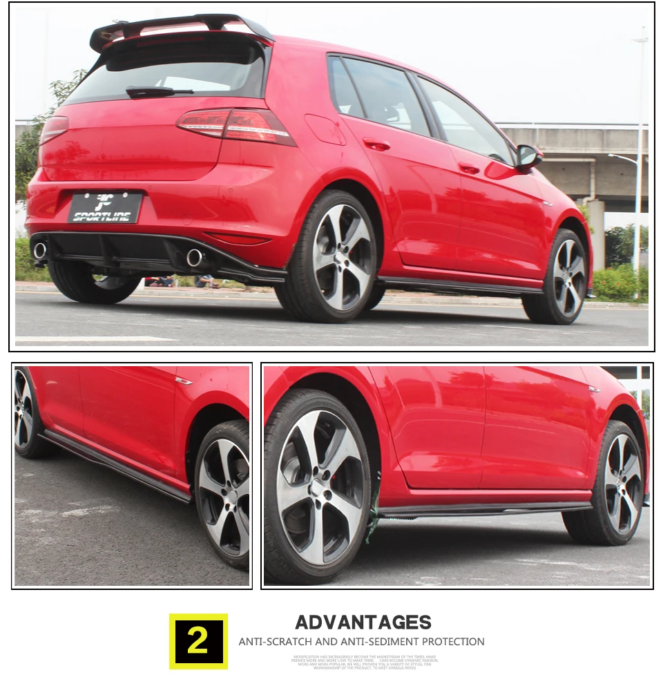 Углеродное волокно автомобиля боковые юбки губы для VW Golf VII MK7 GTI Hatchblack