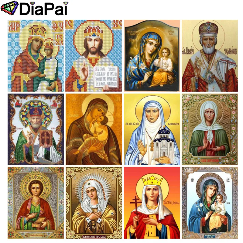 Полноразмерная/круглая Алмазная картина DIAPAI 100% 5D сделай сам религиозная фигурка