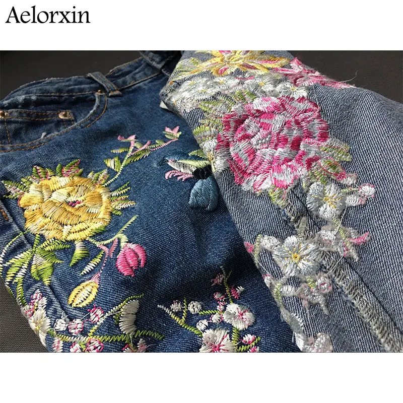 Aelorxin 2019 Высокая Талия Джинсы женские 3D цветы и птицы с вышивкой джинсы для женщин