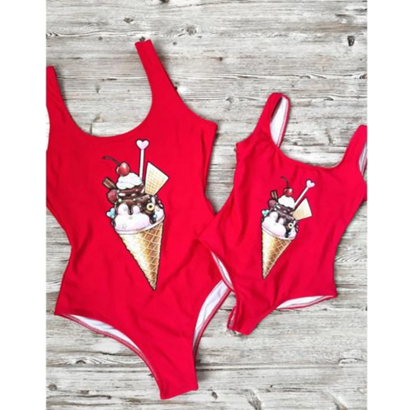 2018 Семейные комплекты для женщин мамы детей девочек бикини с принтом мороженого