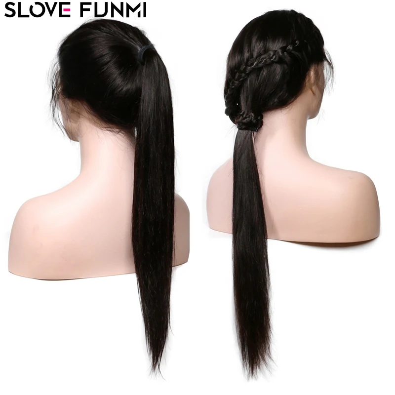 Slove Funmi 360 парик фронта шнурка 150% бразильский Реми прямая шнуровка, парики для женщин черные предварительно сорванные с волосами младенца