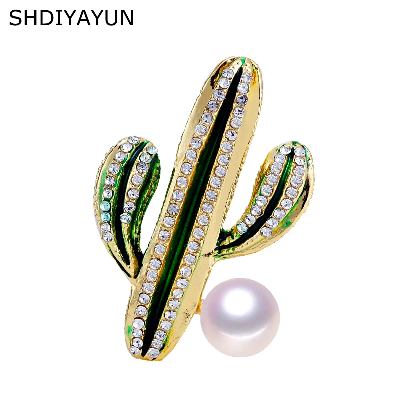 SHDIYAYUN 2019 Новая высококачественная жемчужная брошь кактус для женщин Золотая